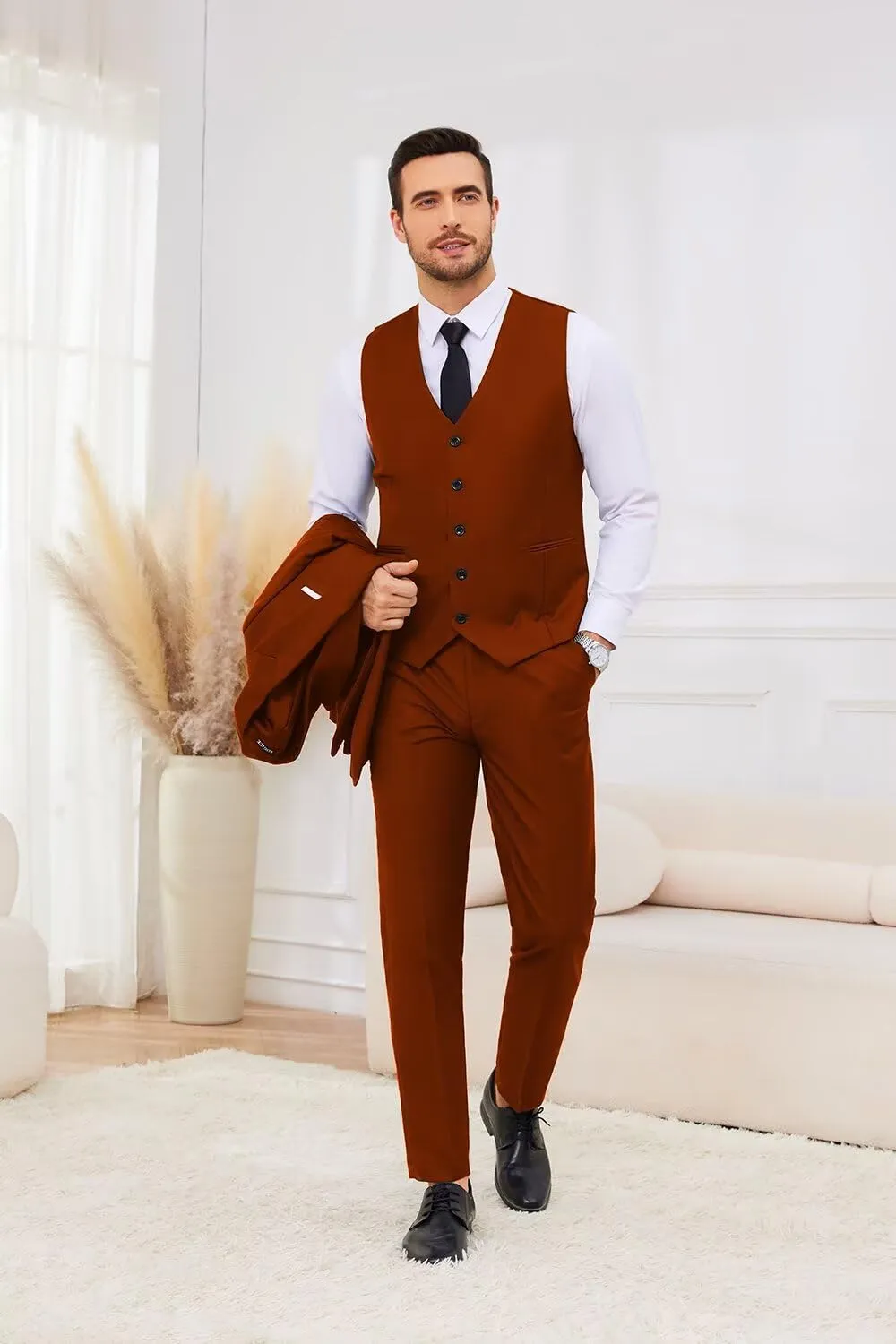 3 Piece Suits for Men Wedding Slim Fit Man Suit Sets Single Breasted Two Button Peak Lapel Blazer Vest Pants Set