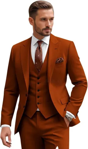 3 Piece Suits for Men Wedding Slim Fit Man Suit Sets Single Breasted Two Button Peak Lapel Blazer Vest Pants Set