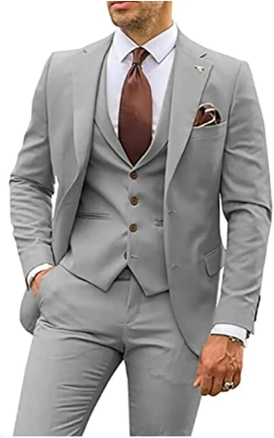 3 Pieces Beige Suits for Men Slim Fit Groom Tuxedo Wedding Suits