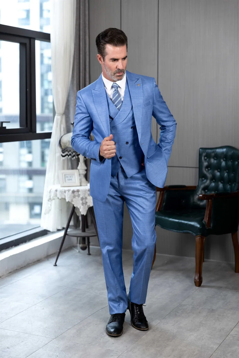 3 Pieces Business Peak Lapel Men's Suit (Blazer Vest Pants)