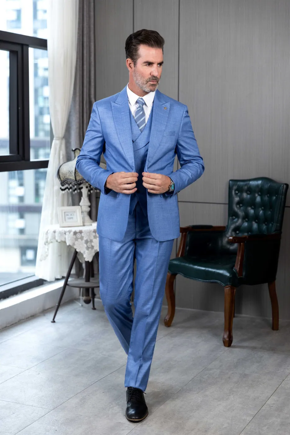 3 Pieces Business Peak Lapel Men's Suit (Blazer Vest Pants)
