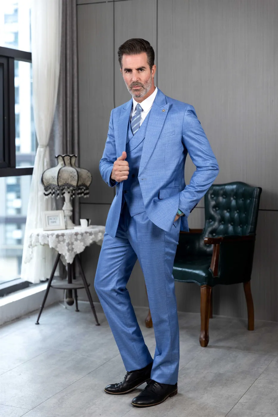 3 Pieces Business Peak Lapel Men's Suit (Blazer Vest Pants)