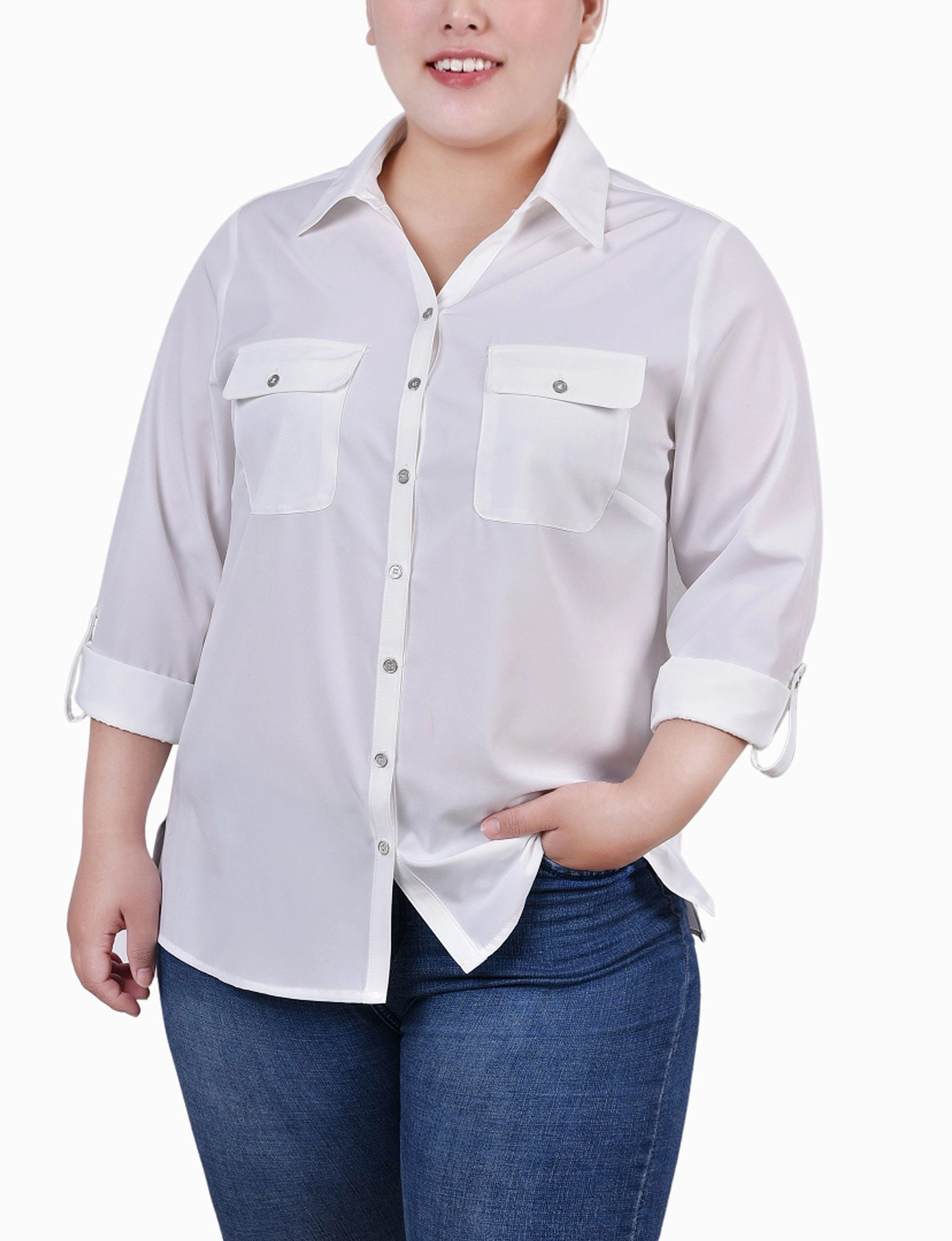 ReflectiveTrims 3/4 Roll Tab Blouse With Pockets