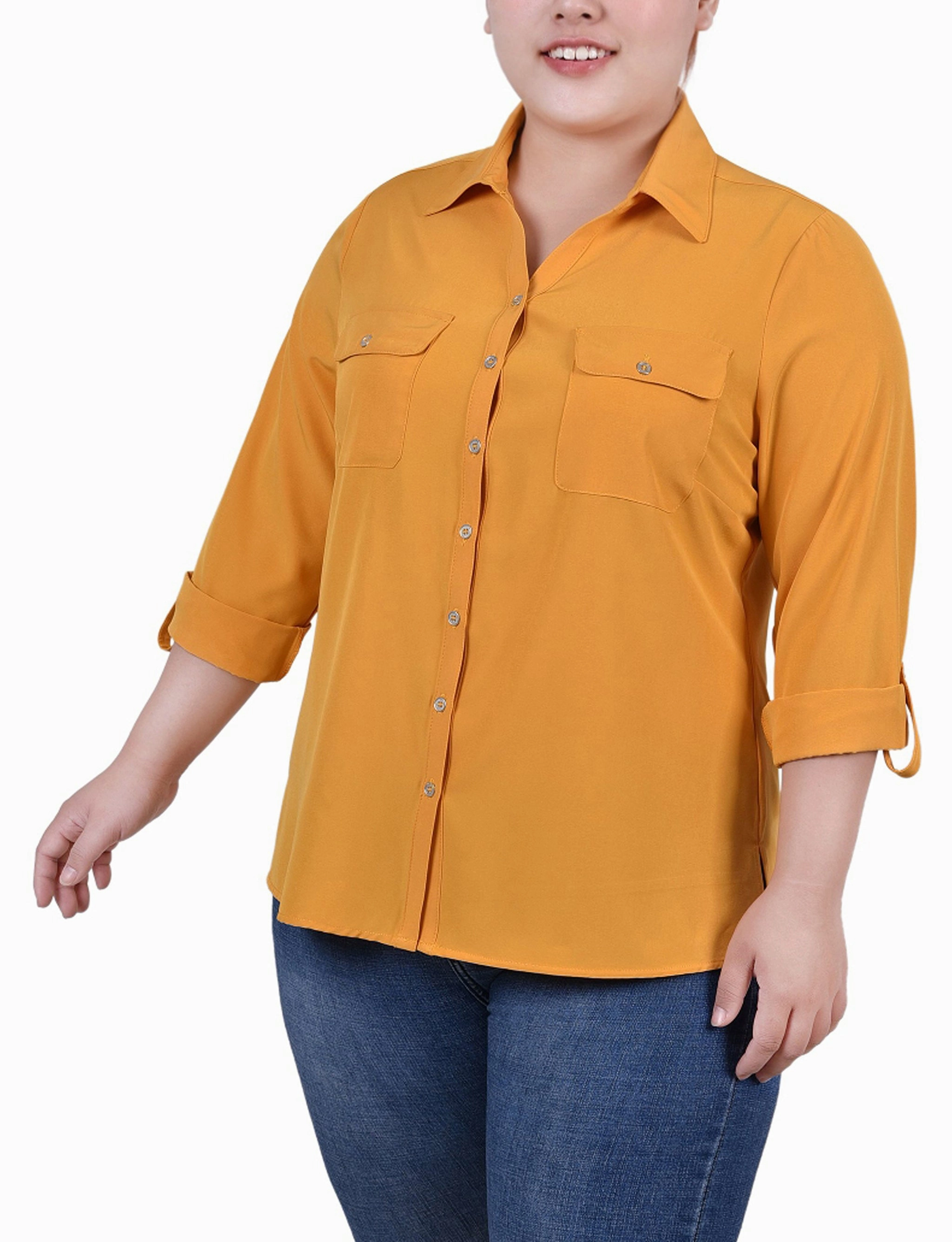 ZipperedPockets UVProtectionCoating 3/4 Roll Tab Blouse With Pockets