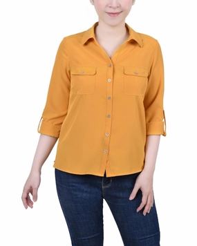 BlendMaterials Ultra Soft Handfeel 3/4 Roll Tab Blouse With Pockets