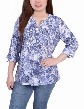 3/4 Roll Tab Sleeve Blouse StaticResistantFabric Reinforced Shoulder Seams