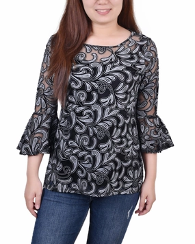 FrictionFreeNeckline 3/4 Sleeve Burnout Top With Matching Camisole