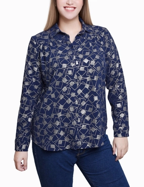 Buttery Soft Handfeel 3/4 Sleeve Roll Tab Foil Print Blouse