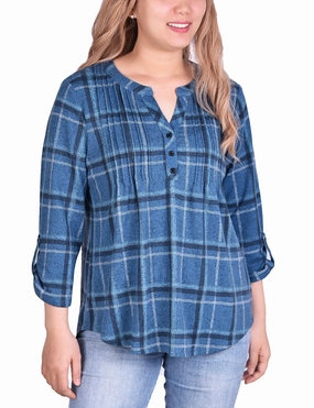 3/4 Sleeve Roll Tab Pintucked Front Pullover Top RubberizedGrip Professional Look