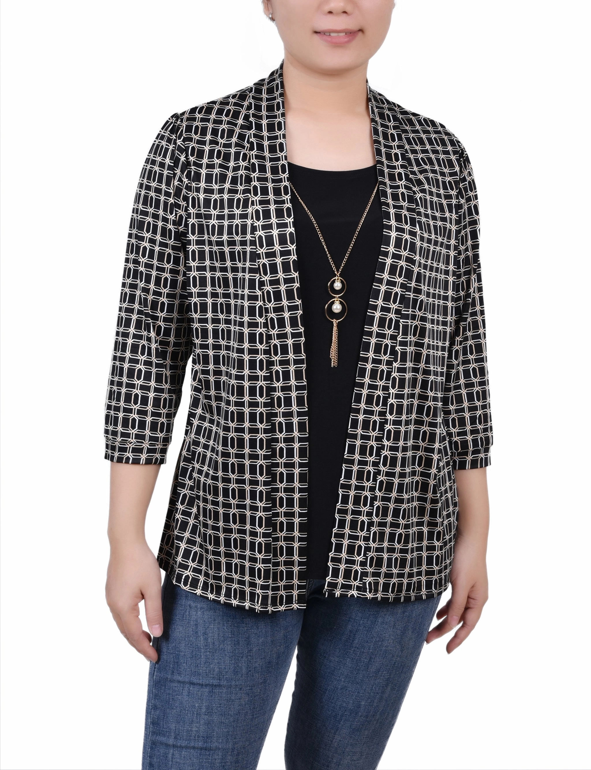 QuickDry Texture 3/4 Sleeve Two-Fer Top