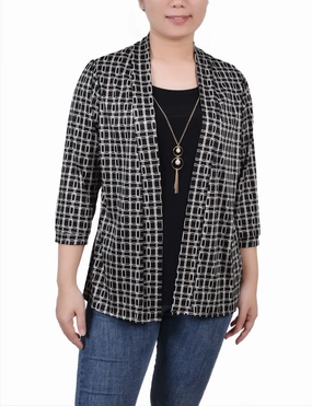 3/4 Sleeve Two-Fer Top Ultraviolet Protection Fabric Compression Fit Engineering