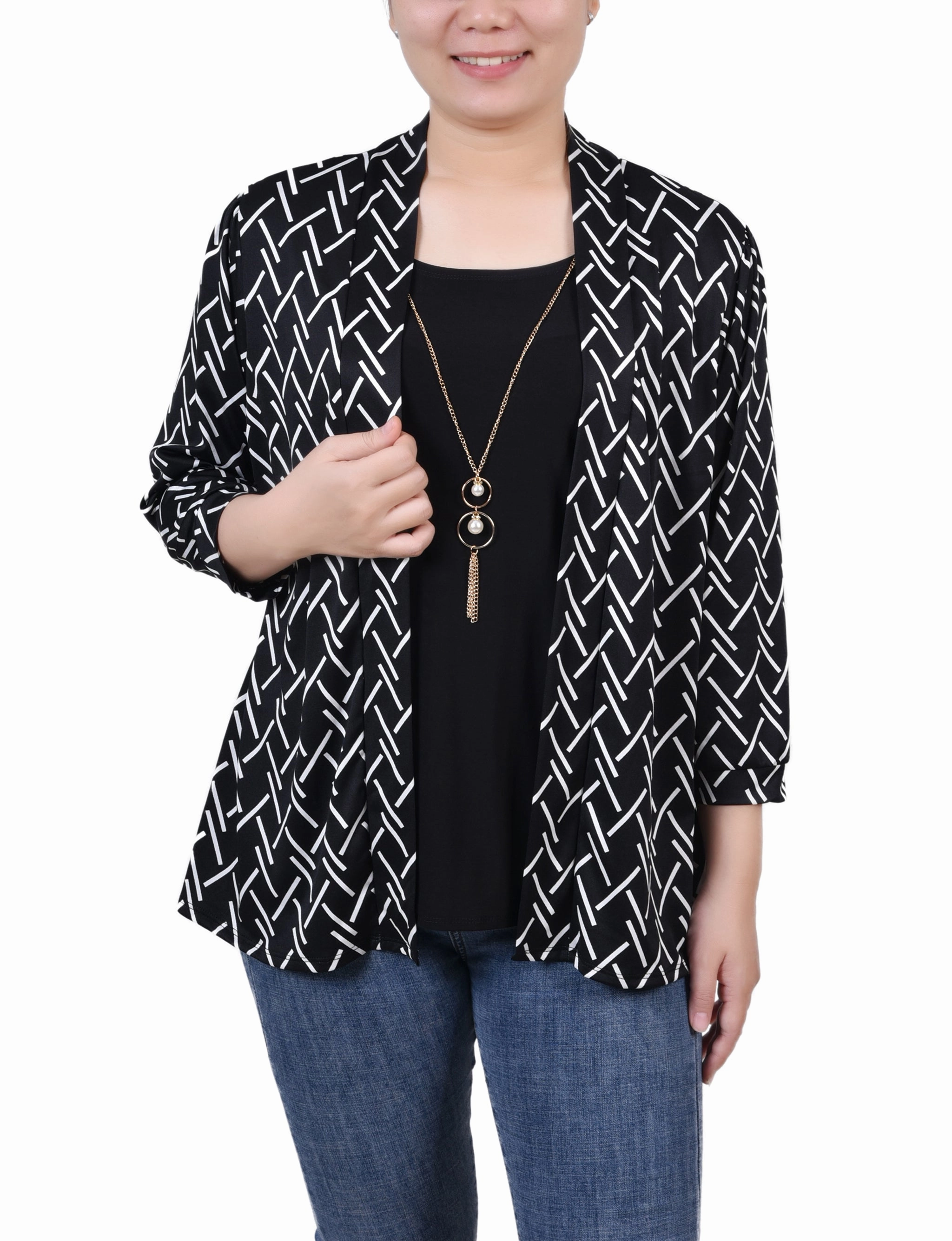 Moisture Wicking Fabric 3/4 Sleeve Two-Fer Top