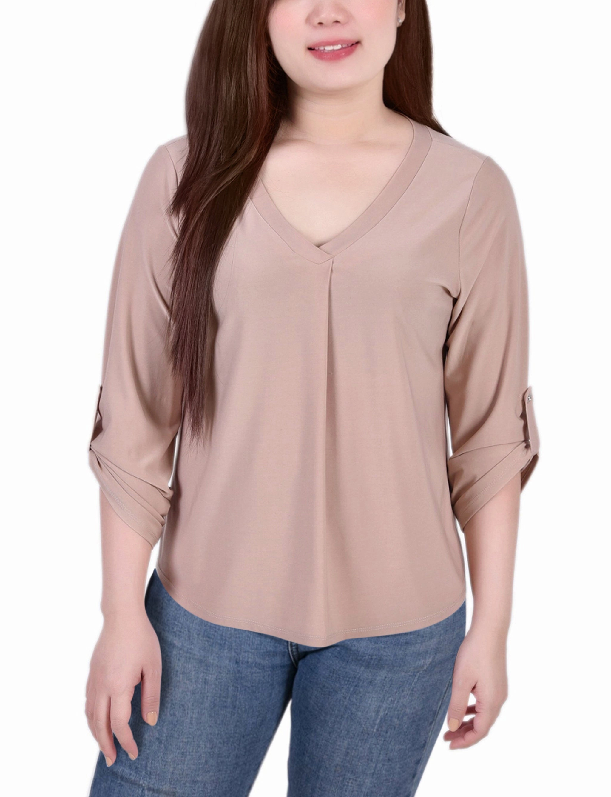 3/4 Sleeve V Neck Top Fitted Shirt