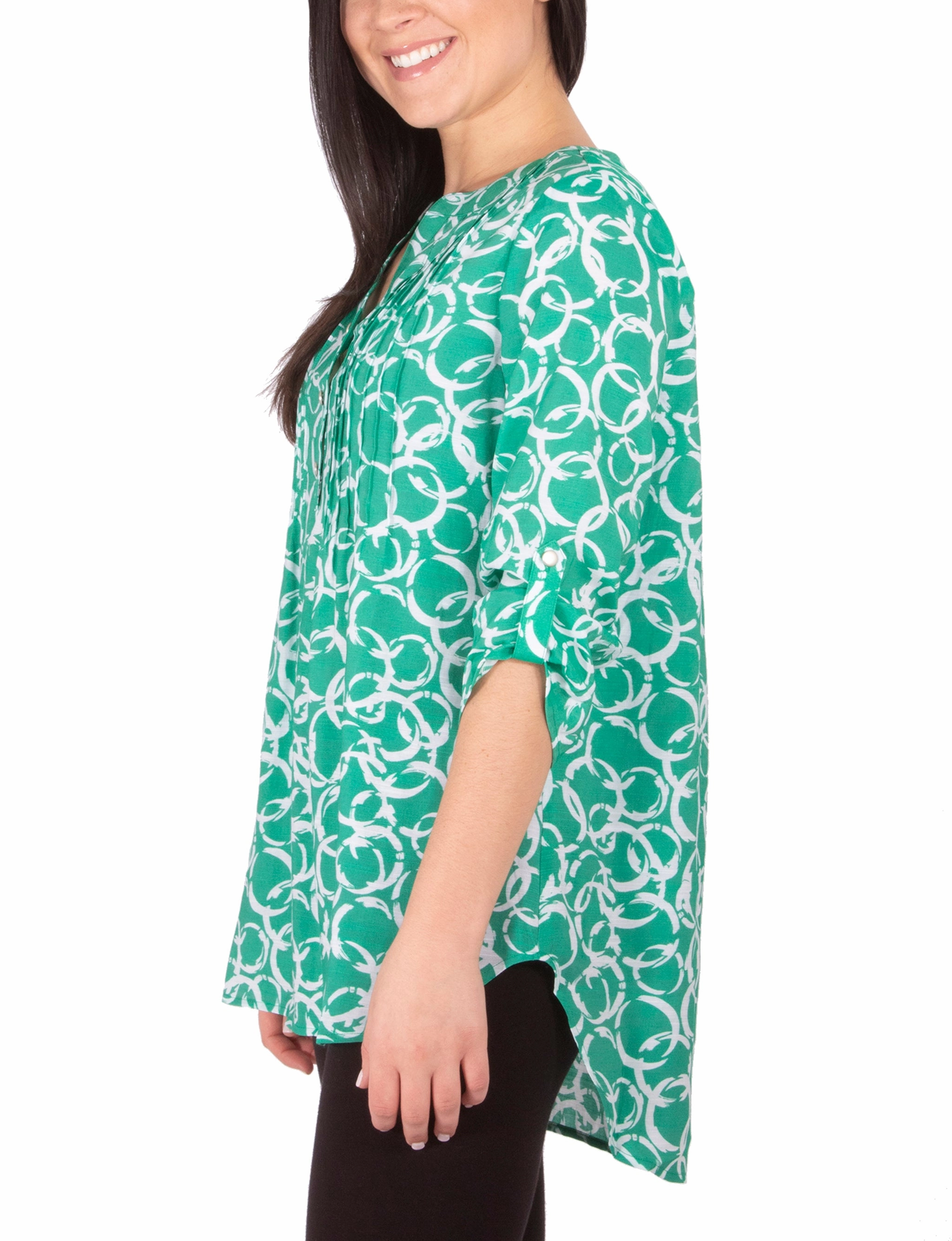 OdorResistant Coating AdjustableNeckline 3/4 Sleeve Y Neck Blouse