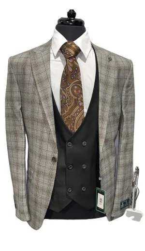 3pc Compose' Slim Fit Suit- Gray/Brown