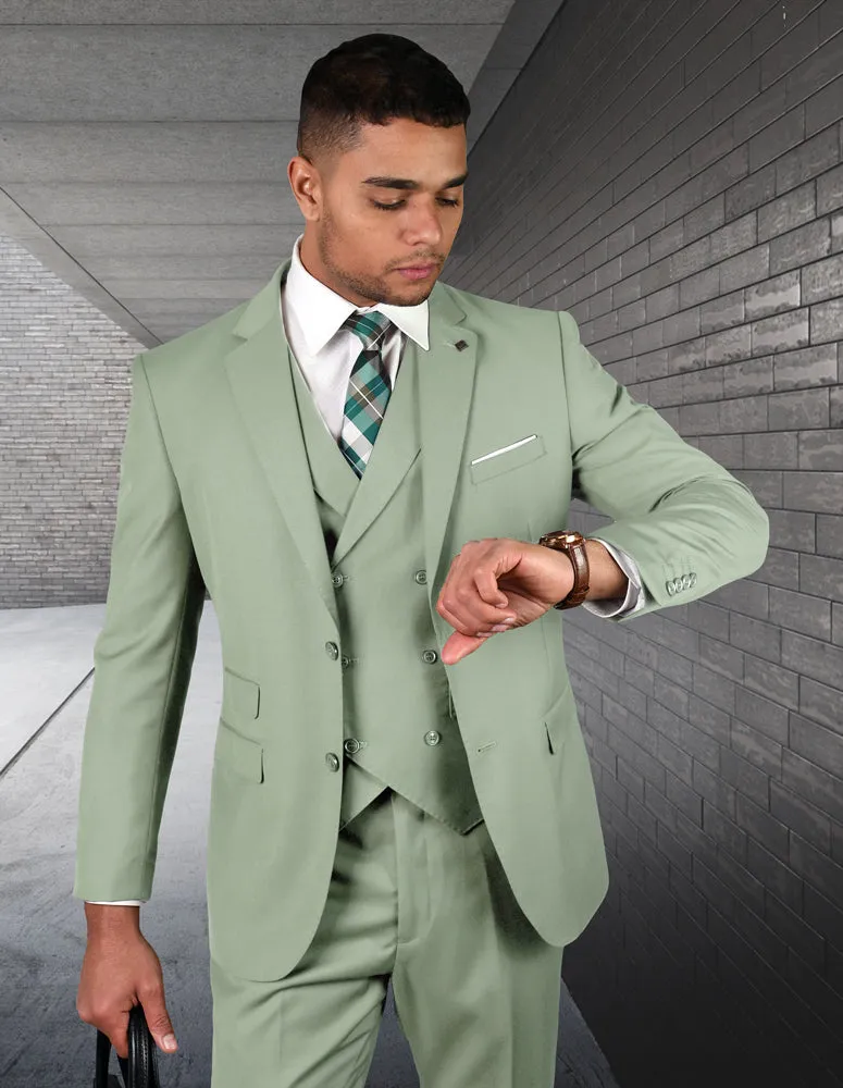 3pc Modern Fit Flat Front Pants With Double Breasted Vest. Super 180's Italian Wool Fabric | Zargala | Applegreen