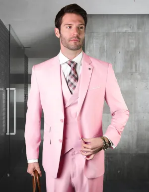 3pc Modern Fit Flat Front Pants With Double Breasted Vest. Super 180's Italian Wool Fabric | Zargala | Pink