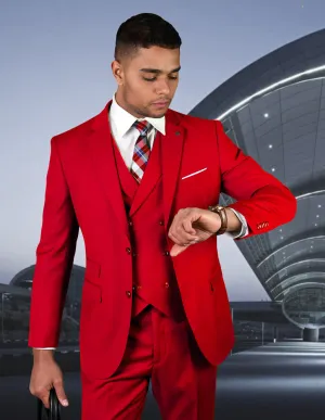 3pc Modern Fit Flat Front Pants With Double Breasted Vest. Super 180's Italian Wool Fabric | Zargala | Red