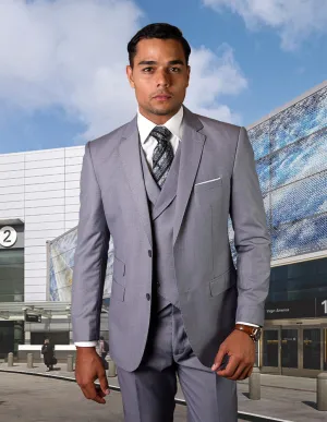 3pc Single Breasted Solid Color Tailored Fit Flat Front Pants Super 150's With Double Breasted Vest| LAZIO| Grey