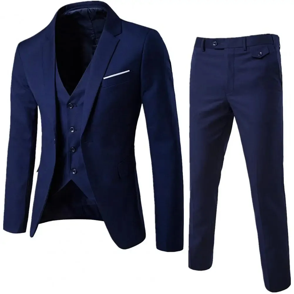 3pcs Suit Men Slim Formal Suit Solid Color Blazer Vest Pants Set 3 Piece Mens Suit Business Suit costume homme костюм мужской
