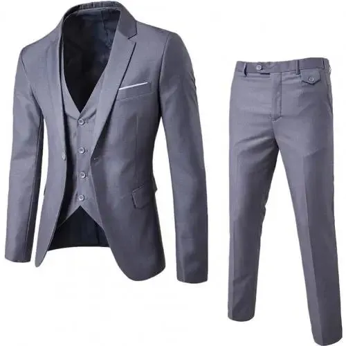 3pcs Suit Men Slim Formal Suit Solid Color Blazer Vest Pants Set 3 Piece Mens Suit Business Suit costume homme костюм мужской