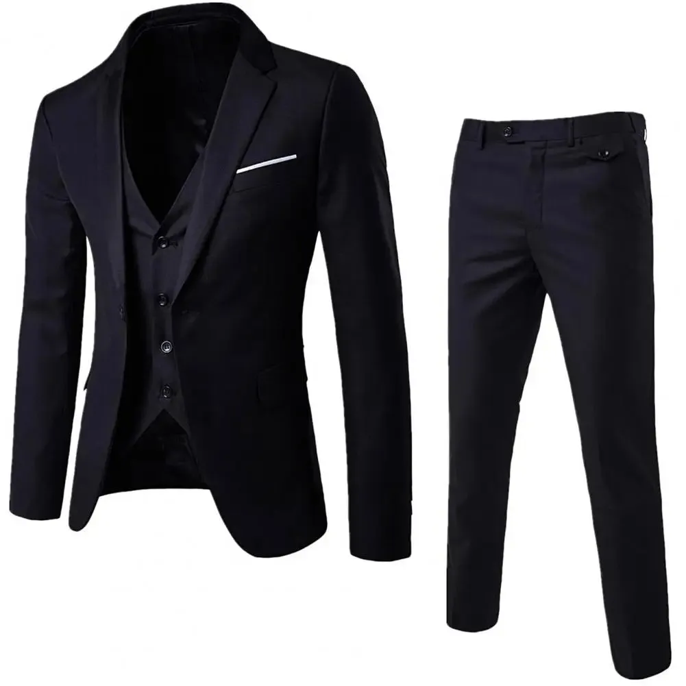 3pcs Suit Men Slim Formal Suit Solid Color Blazer Vest Pants Set 3 Piece Mens Suit Business Suit costume homme костюм мужской
