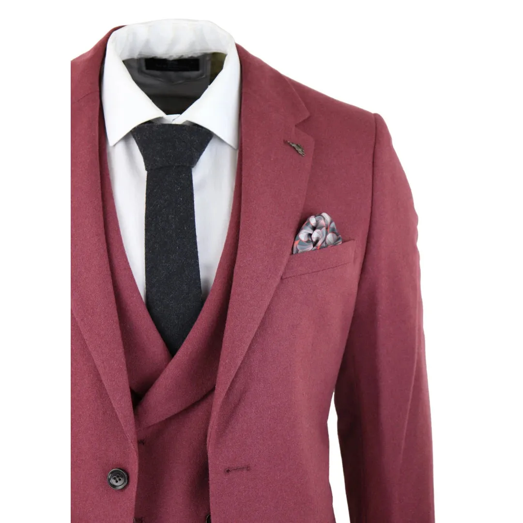57298-Eton - Men's Wool 3 Piece Burgundy Red Suit Double Breasted Wedding Party 1920s