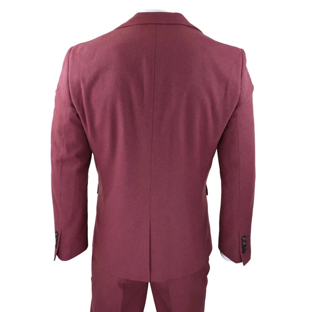 57298-Eton - Men's Wool 3 Piece Burgundy Red Suit Double Breasted Wedding Party 1920s
