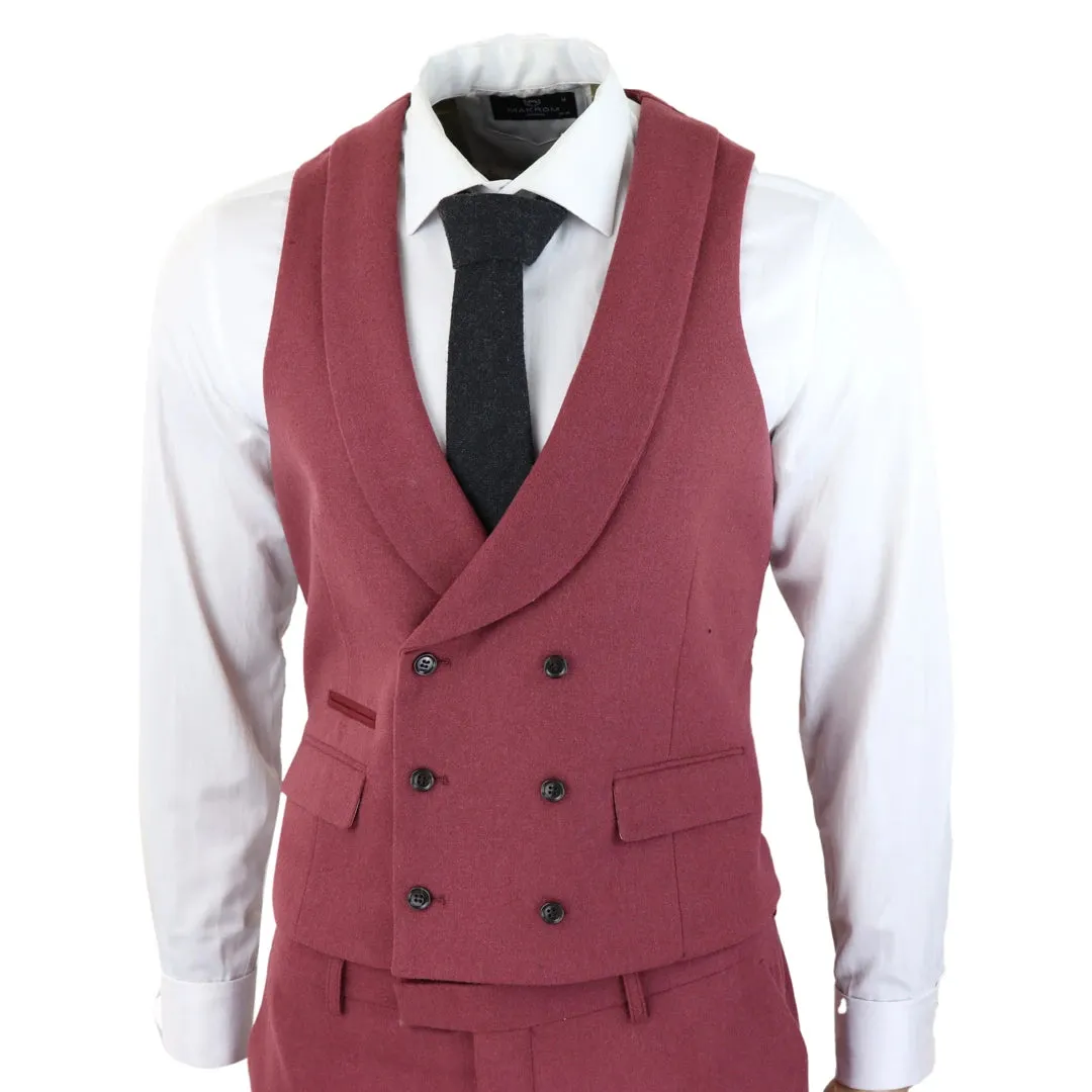 57298-Eton - Men's Wool 3 Piece Burgundy Red Suit Double Breasted Wedding Party 1920s