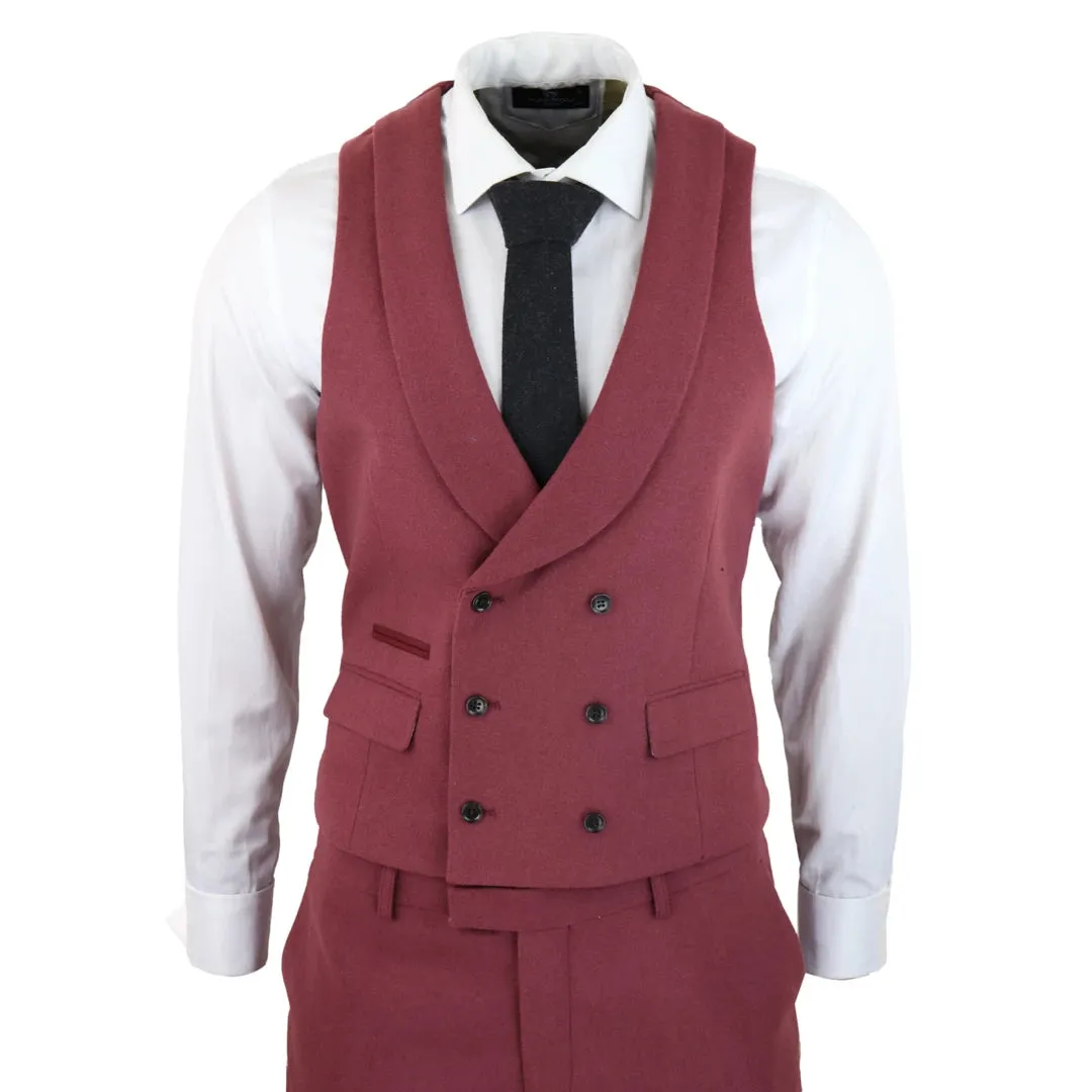 57298-Eton - Men's Wool 3 Piece Burgundy Red Suit Double Breasted Wedding Party 1920s