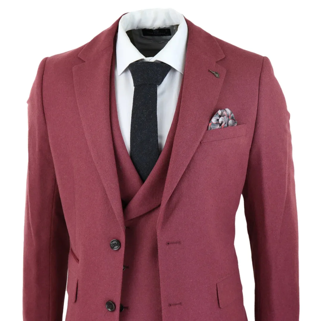 57298-Eton - Men's Wool 3 Piece Burgundy Red Suit Double Breasted Wedding Party 1920s