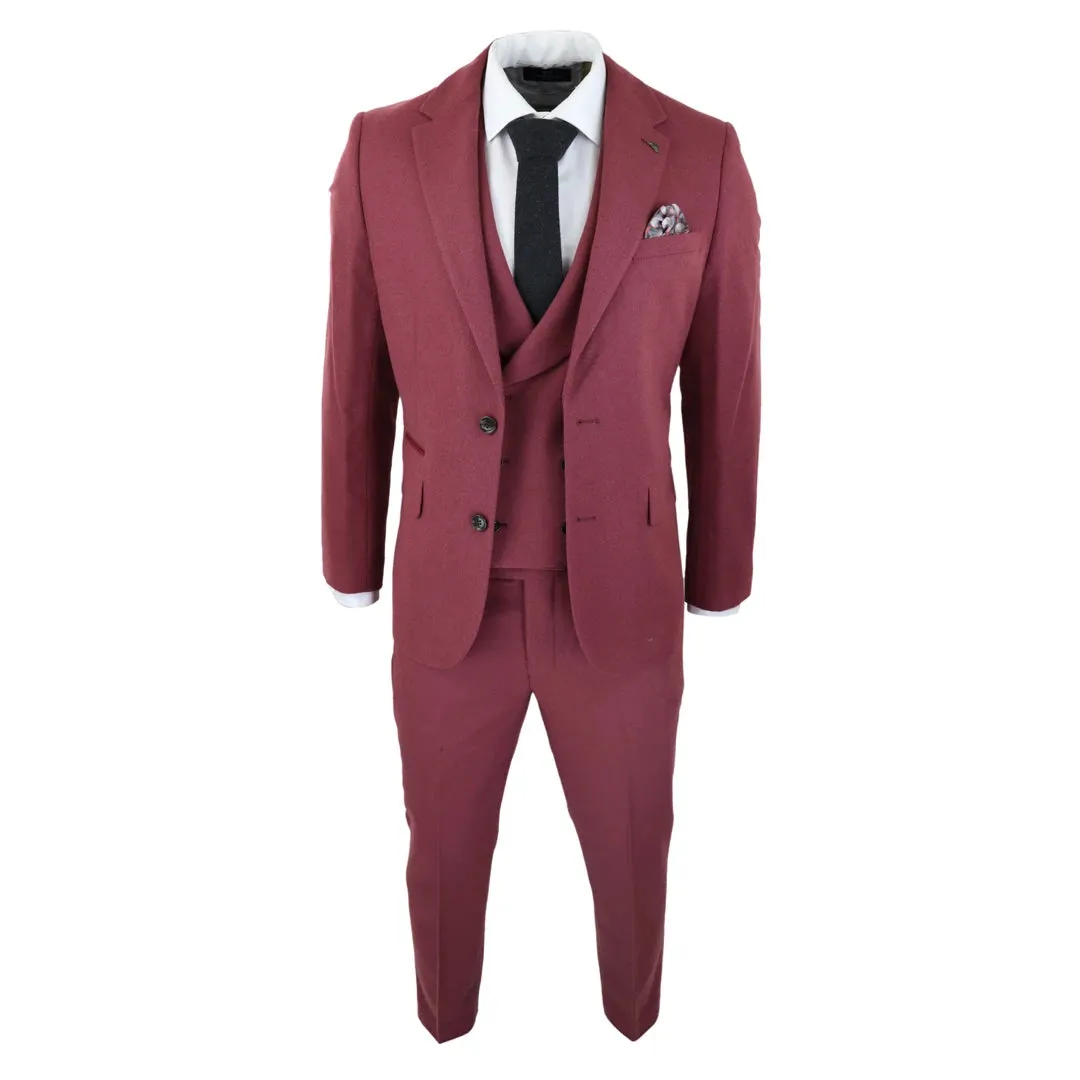 57298-Eton - Men's Wool 3 Piece Burgundy Red Suit Double Breasted Wedding Party 1920s