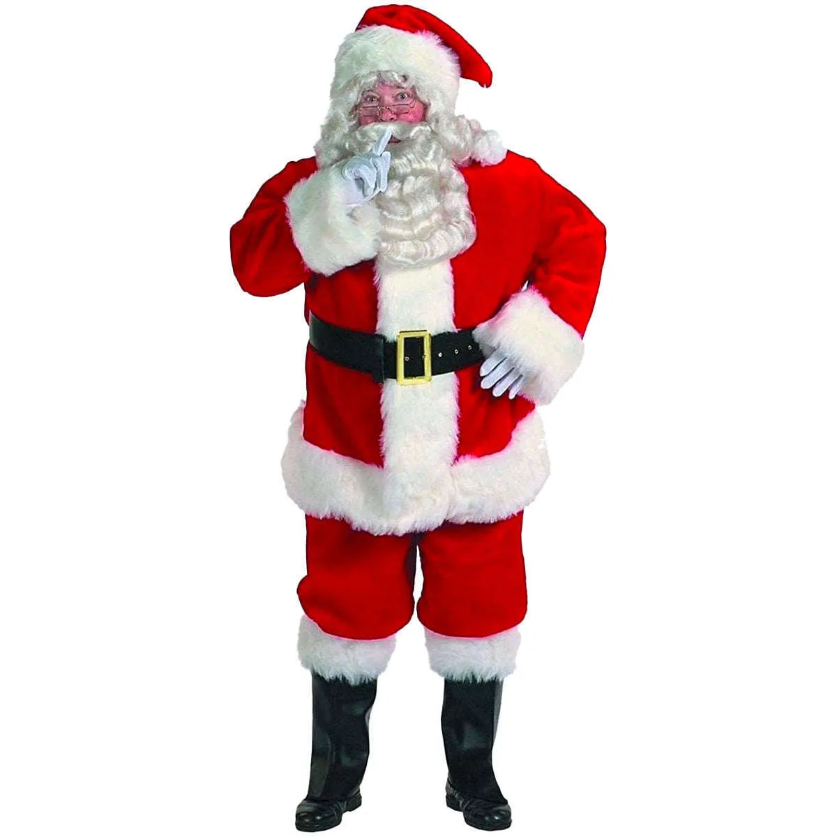 7 Piece Professional Red Plush Santa Suit Adult Costume