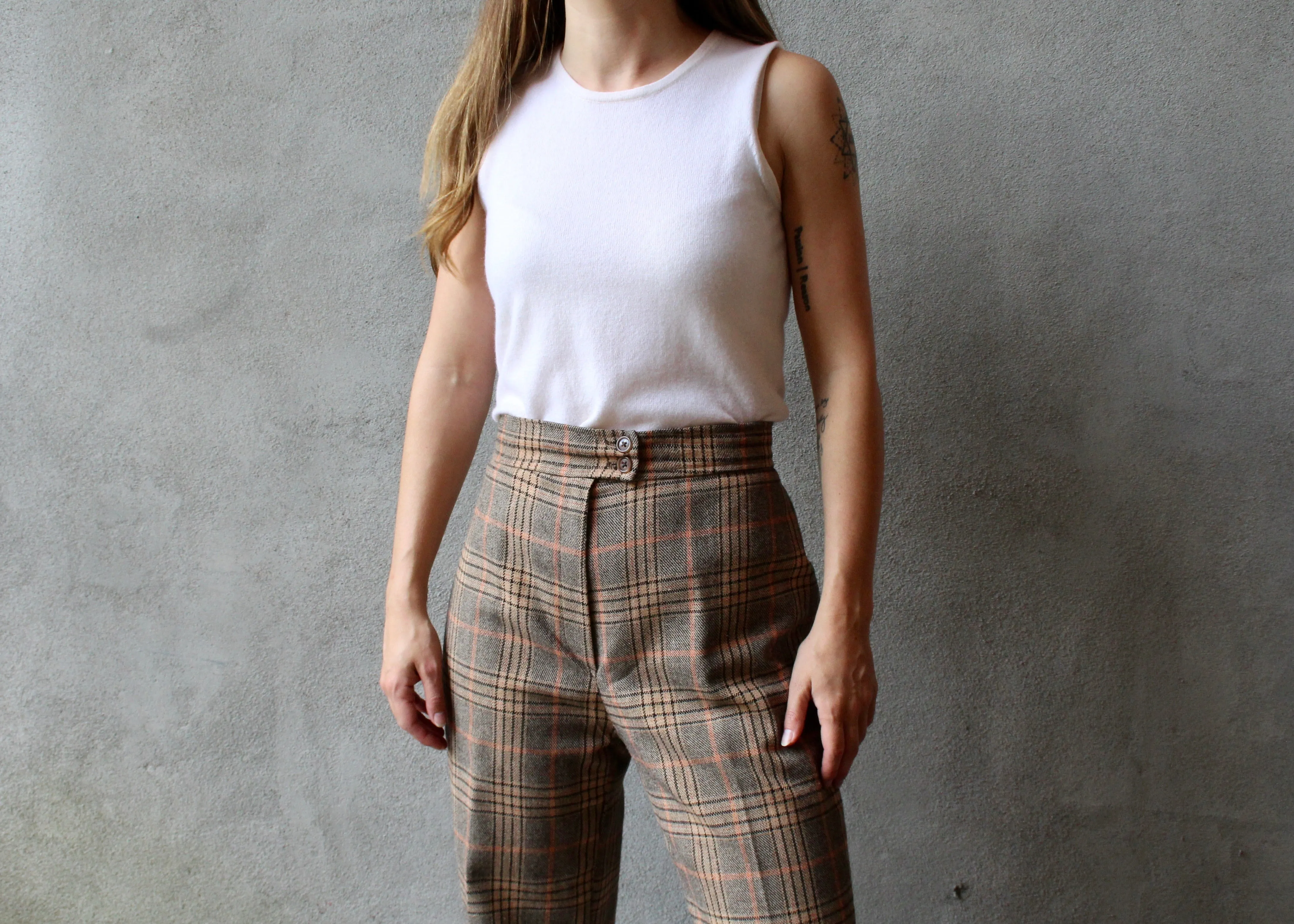 70s Plaid Wool-Blend Trousers - 29
