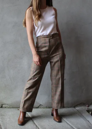 70s Plaid Wool-Blend Trousers - 29