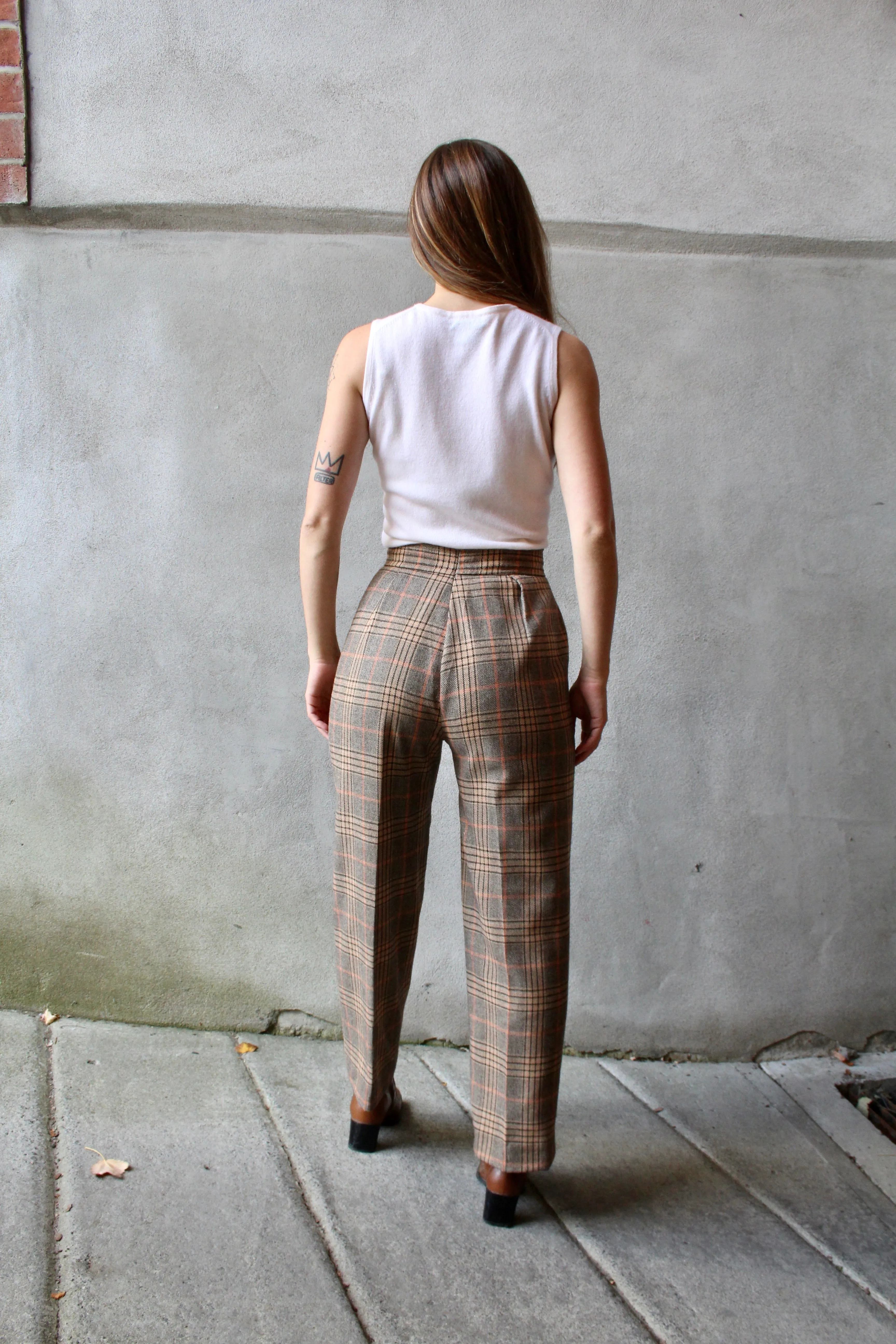 70s Plaid Wool-Blend Trousers - 29