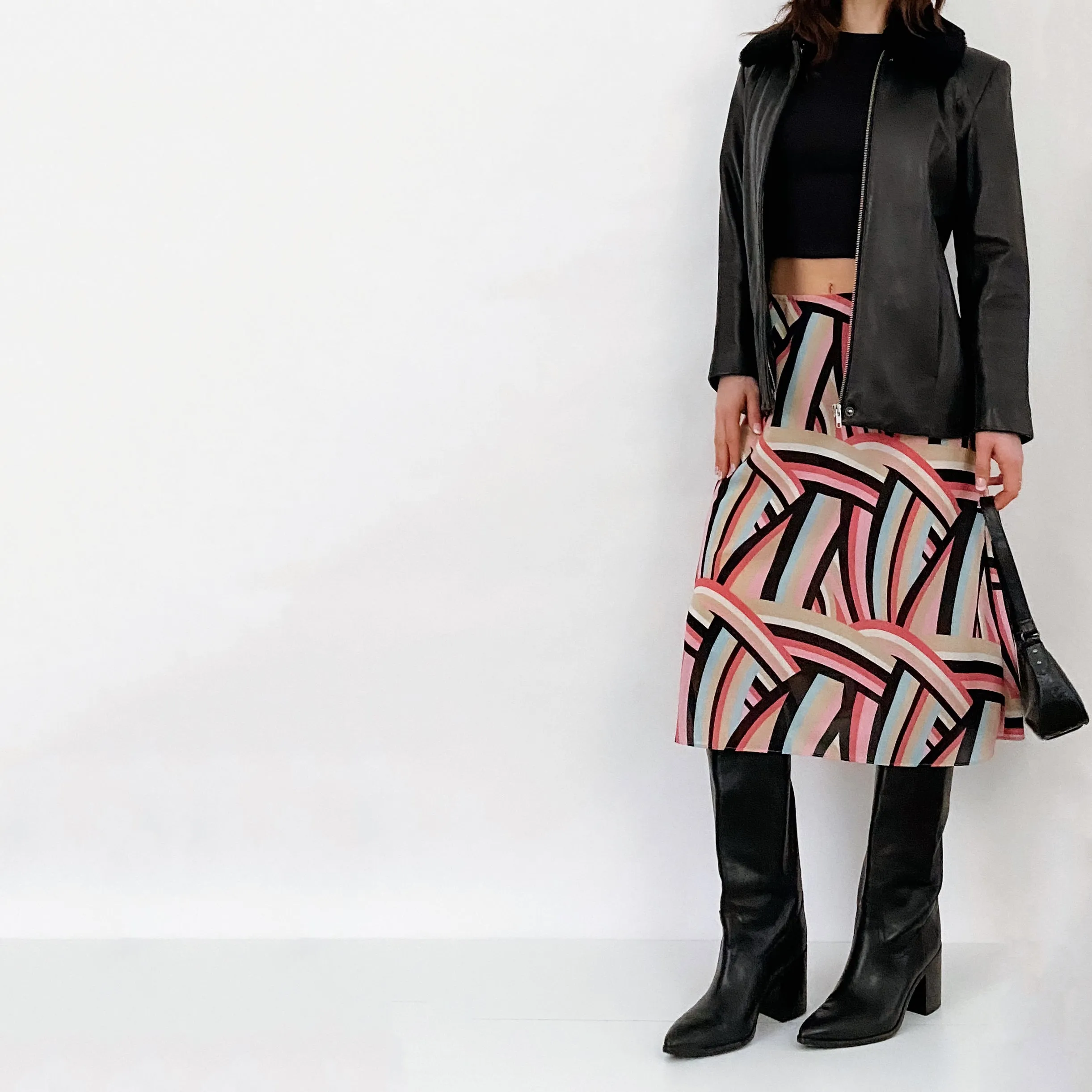 90's Abstract Chiffon Midi Skirt