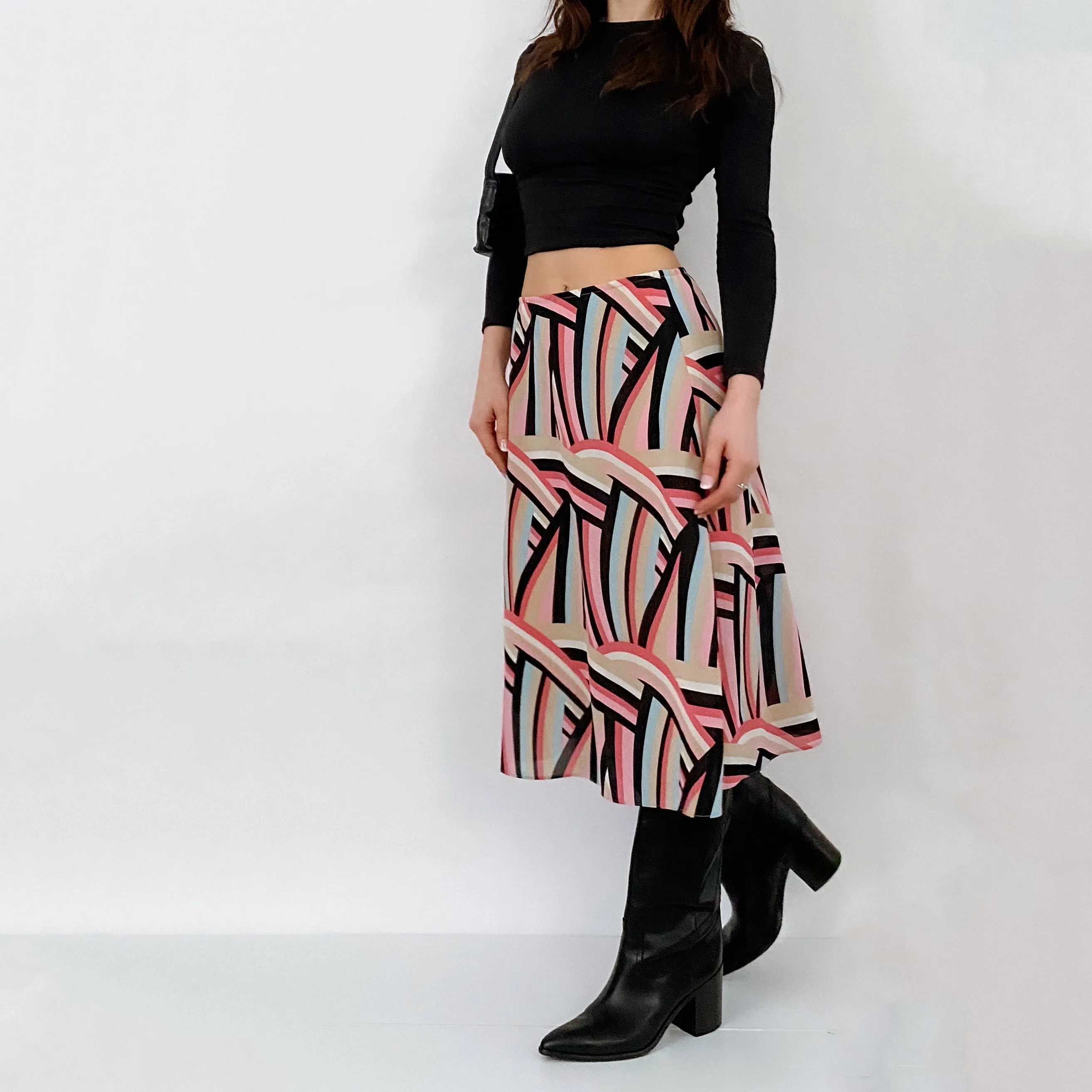 90's Abstract Chiffon Midi Skirt
