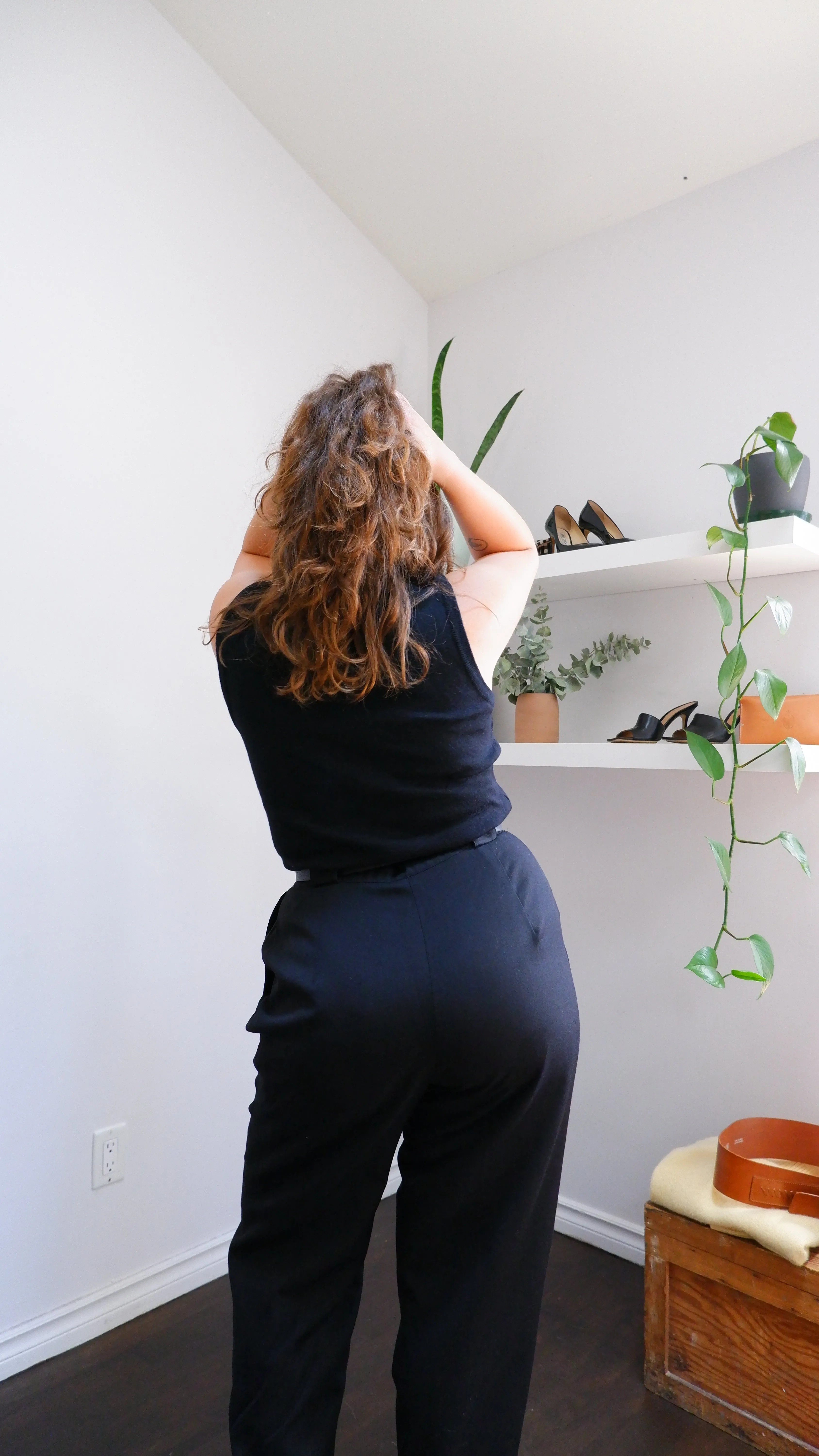 90s Black Pleated High Rise Wool Trousers - 10/12