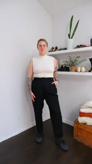 90s Black Pleated High Rise Wool Trousers - 10/12