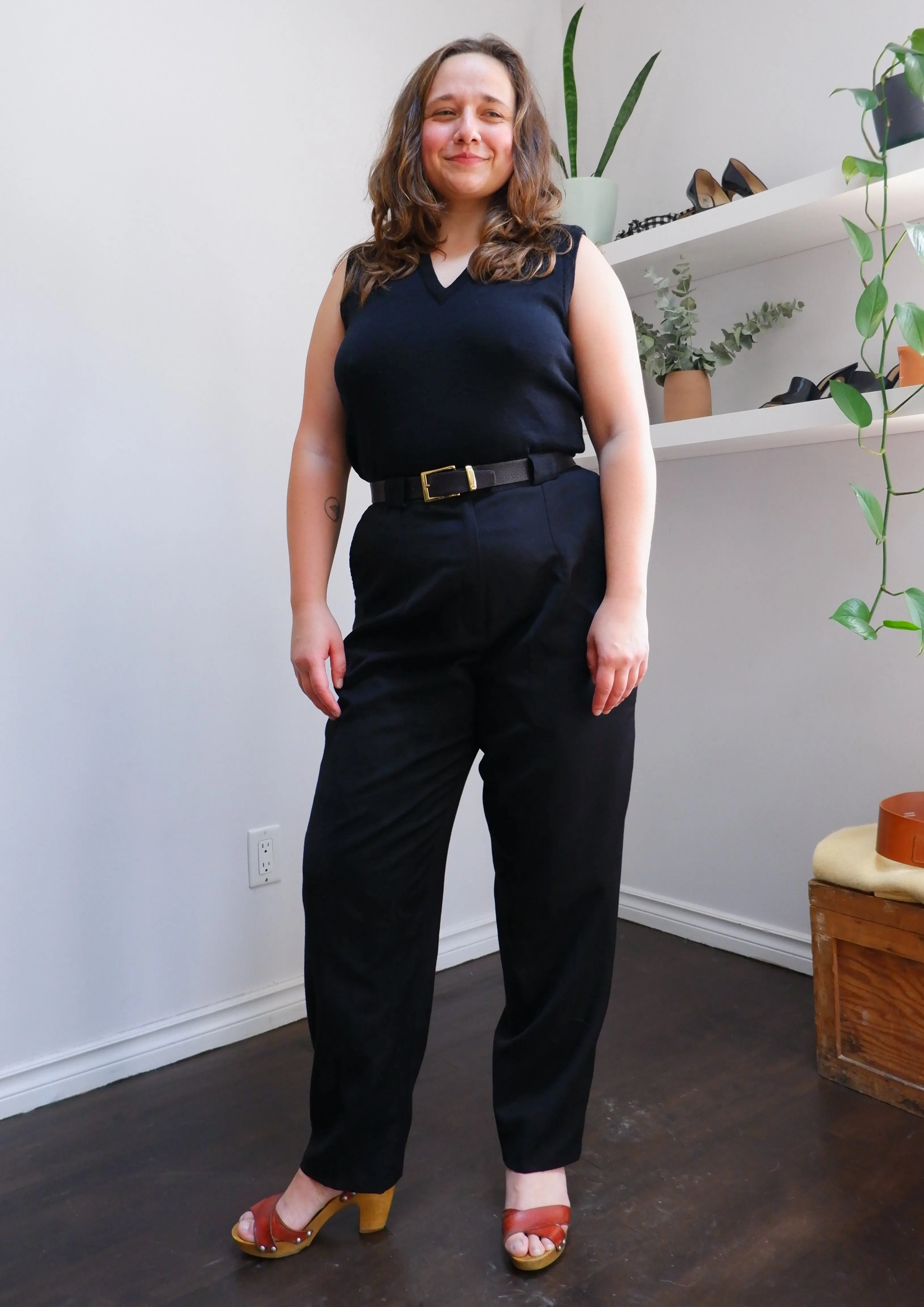 90s Black Pleated High Rise Wool Trousers - 10/12