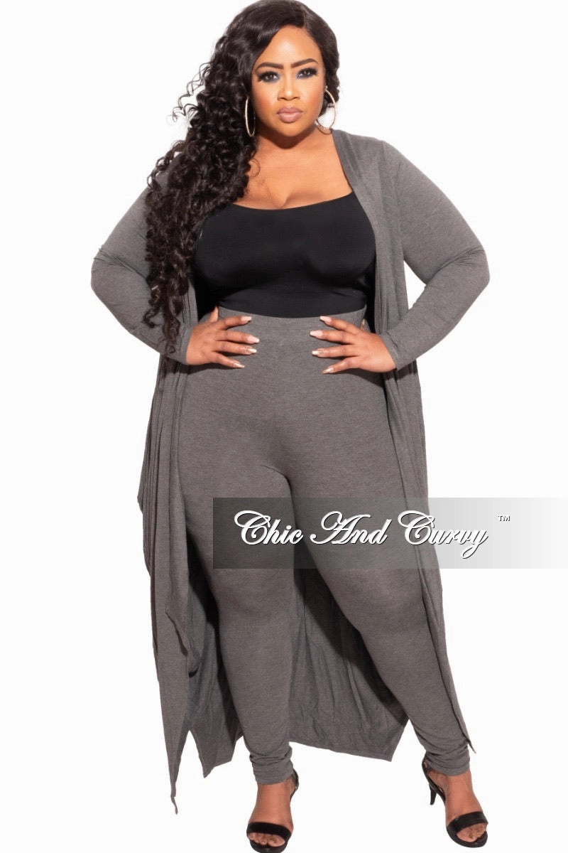 *Final Sale Plus Size 2-pc Set Duster and Leggings in Charcoal wrinkle free Thermal Regulating
