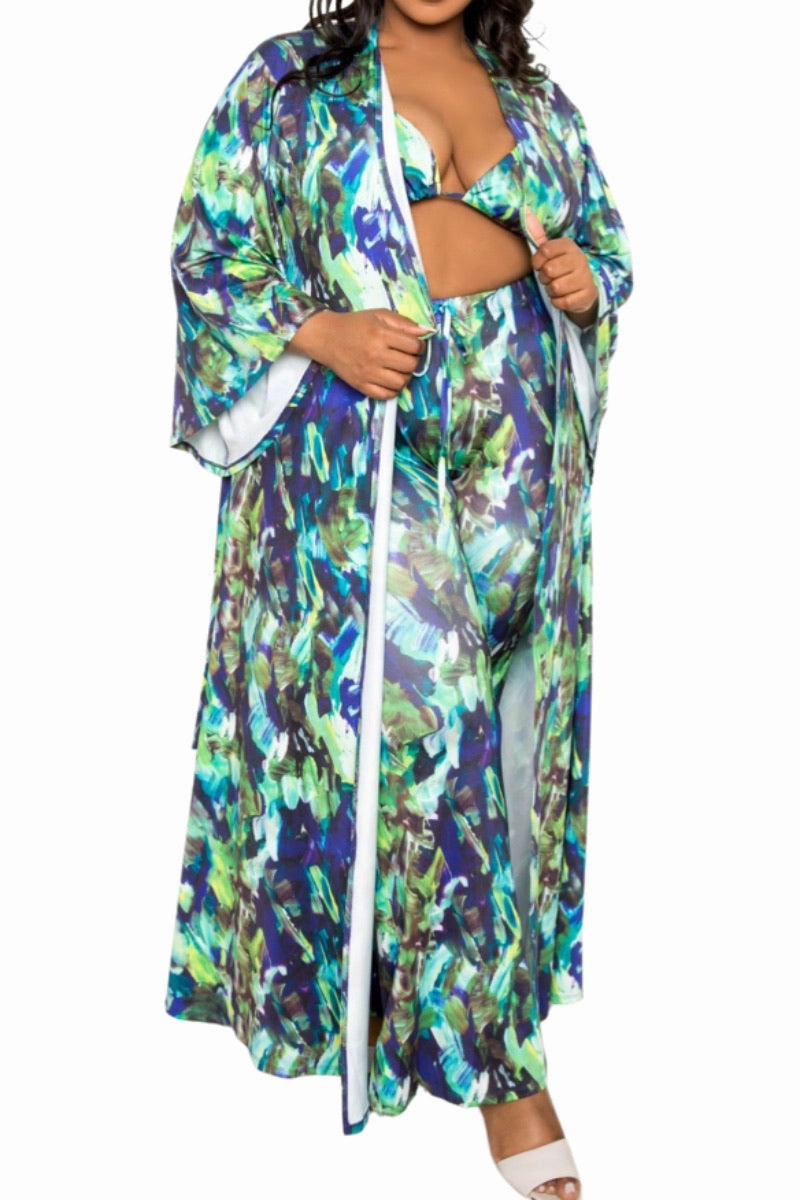 Durable Construction *Final Sale Plus Size 4-pc PlaySuit Set - Duster, Pants, Top, Bottoms