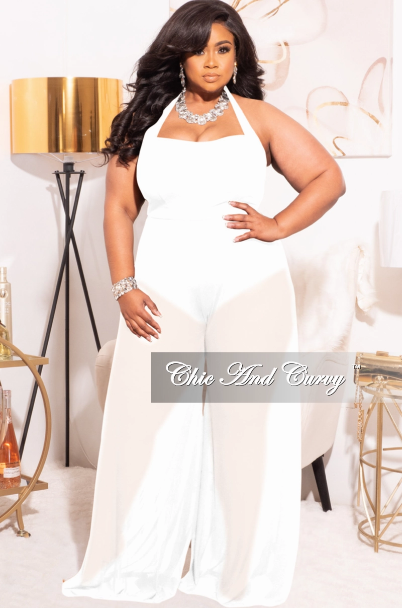 *Final Sale Plus Size Mesh Jumpsuit in White On The Move Performance Support