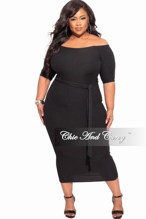*Final Sale Plus Size Off The Shoulder Ribbed Bodycon Dress LightweightWeave Smart Fit