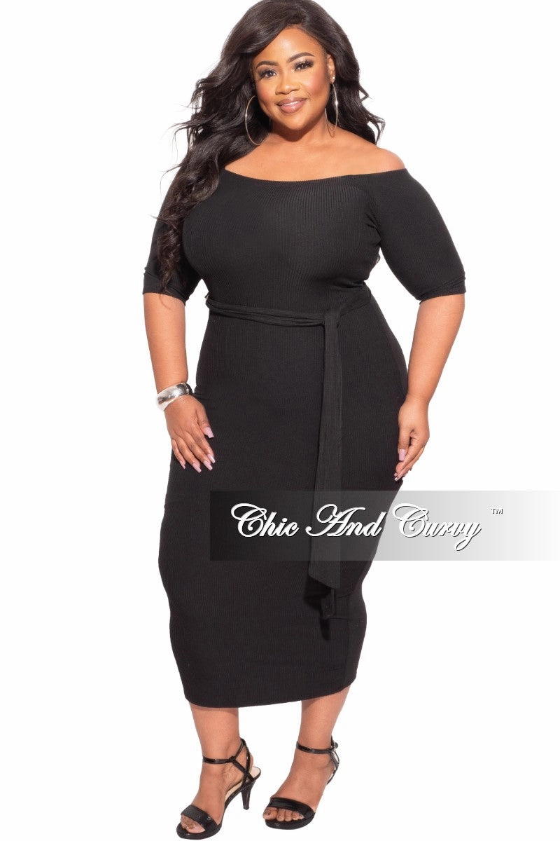Cozy Design Ultra Stretch *Final Sale Plus Size Off The Shoulder Ribbed Bodycon Dress
