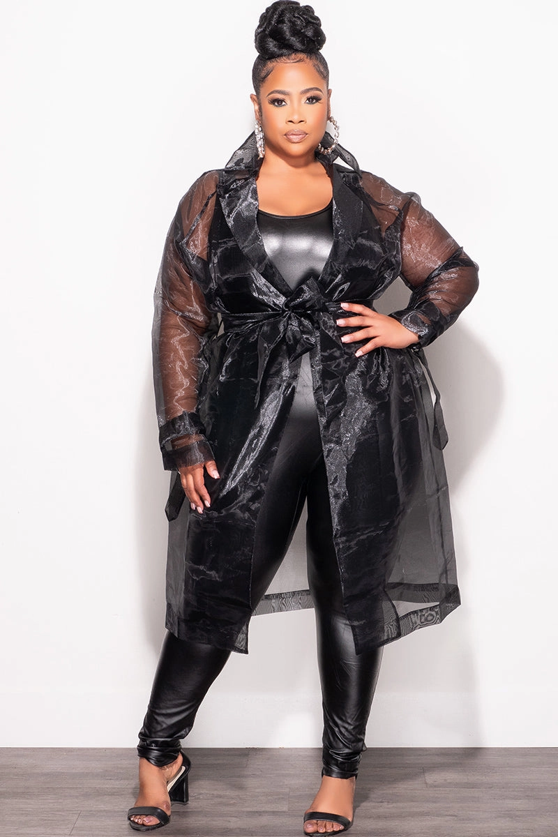 *Final Sale Plus Size Sheer Coat in Black Breathable Wearable