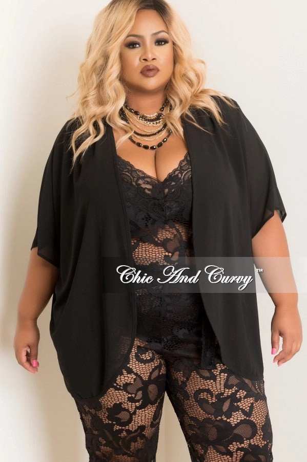 Breathable mesh design Functional Fashion *Final Sale Plus Size Sheer Kimono in Black