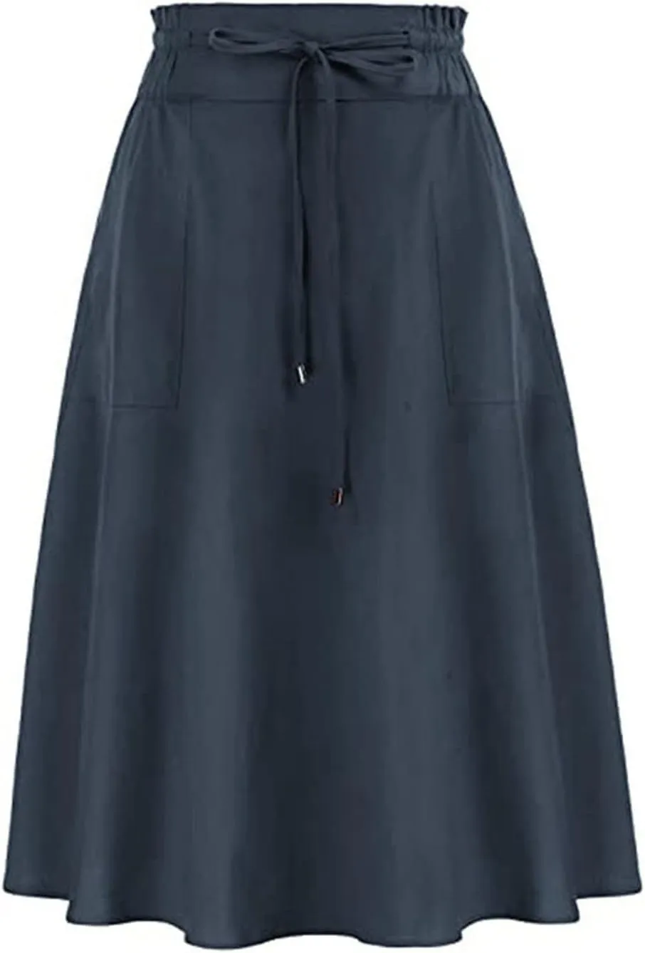 A Line Skirt for Women Solid Lightweight Drawstring High Elastic Waist Knee Length Summer Skirts 2025 Trendy Clothes