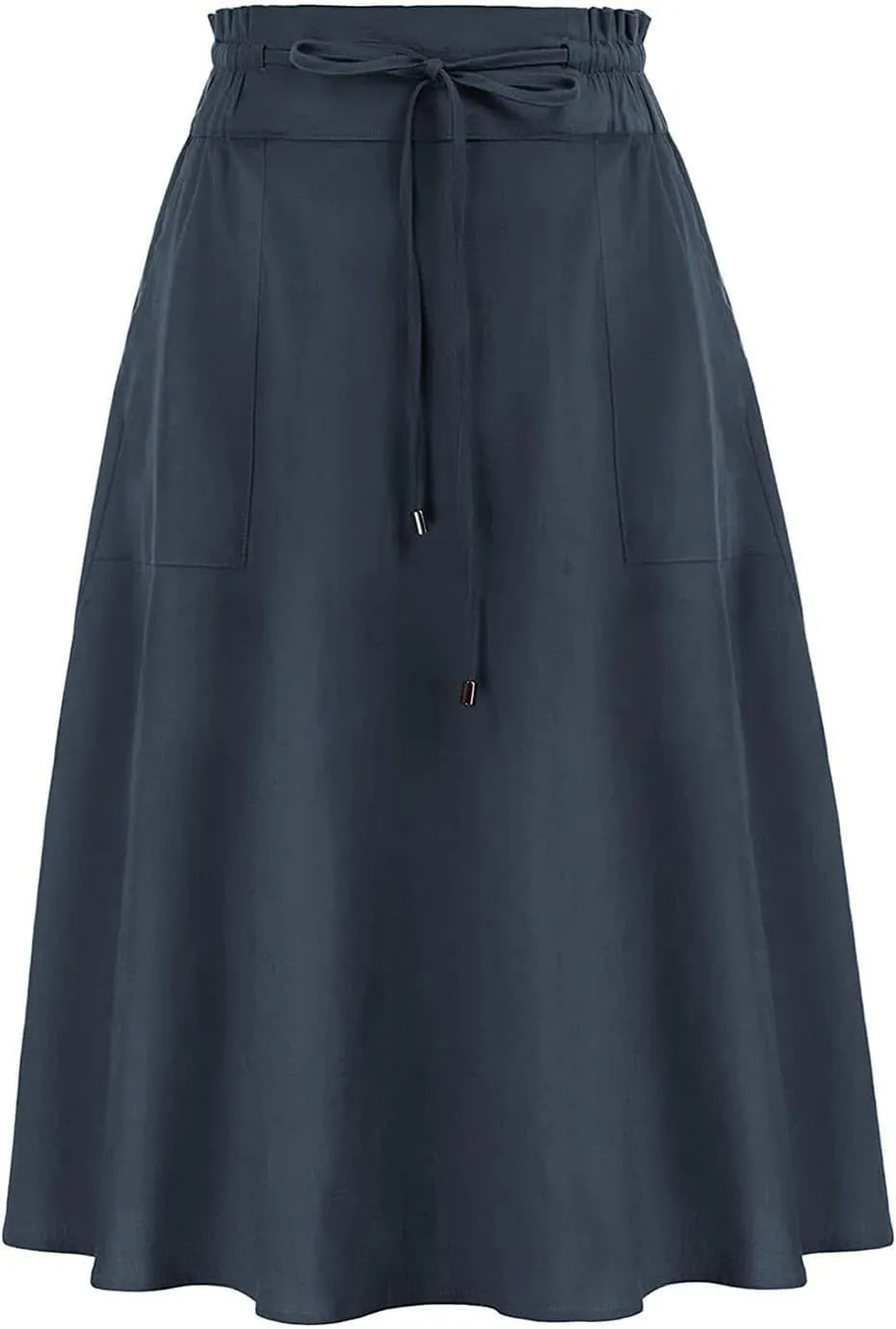 A Line Skirt for Women Solid Lightweight Drawstring High Elastic Waist Knee Length Summer Skirts 2025 Trendy Clothes